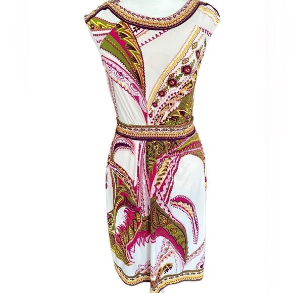 Dress Barn abstract print embellished dress with tie back polyester/spandex sz 4 - Picture 1 of 9